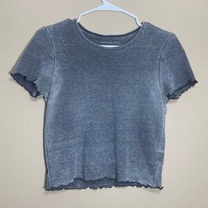 American Eagle Short Sleeve Ruffle Crop Top Heathered Gray Size Medium